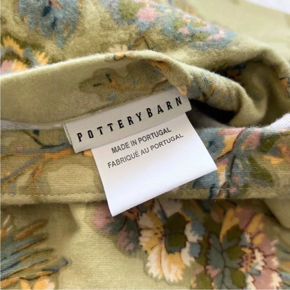 1 Pottery Barn EURO Pillow Sham Sage Green Pheasant Bird Floral FLANNEL Organic